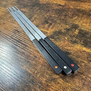 Fondue Forks Vintage Stainless Steel Japan Black Handle Set of 3 MCM Retro